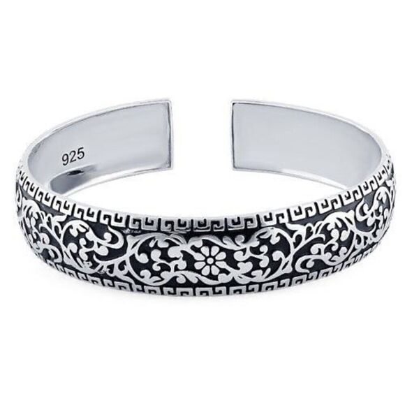 New Sterling Silver Flower Garden Bangle Bracelet - Picture 1 of 4